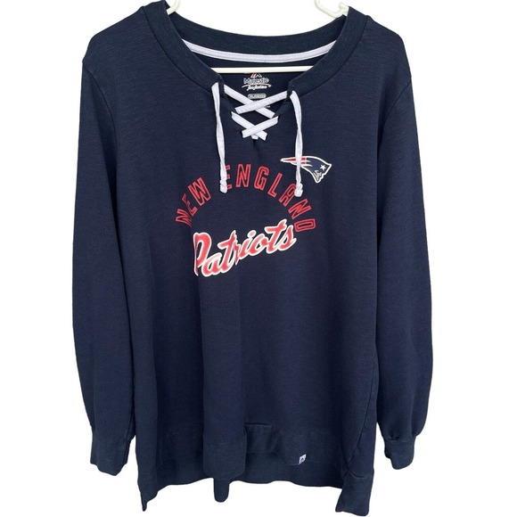 Majestic New England Patriots Sweater Womens 2X XXL NFL Football Fan Lace Up - Picture 1 of 11
